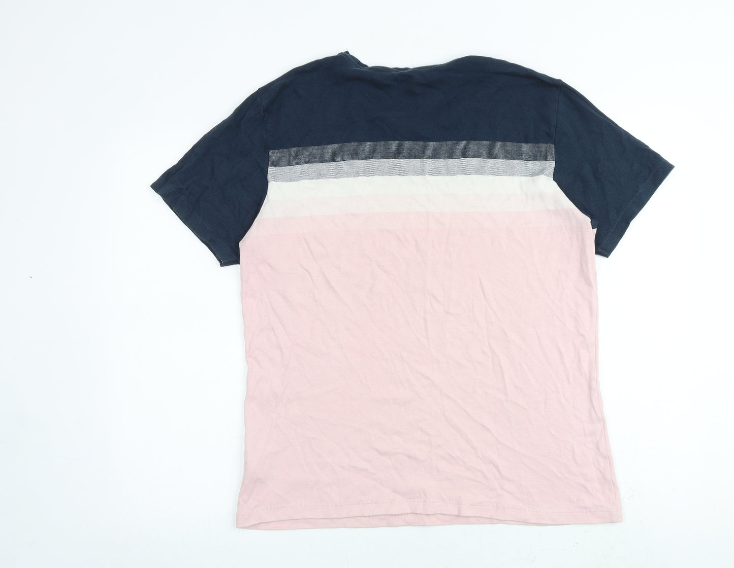 NEXT Mens Pink Colourblock Cotton T-Shirt Size L Crew Neck