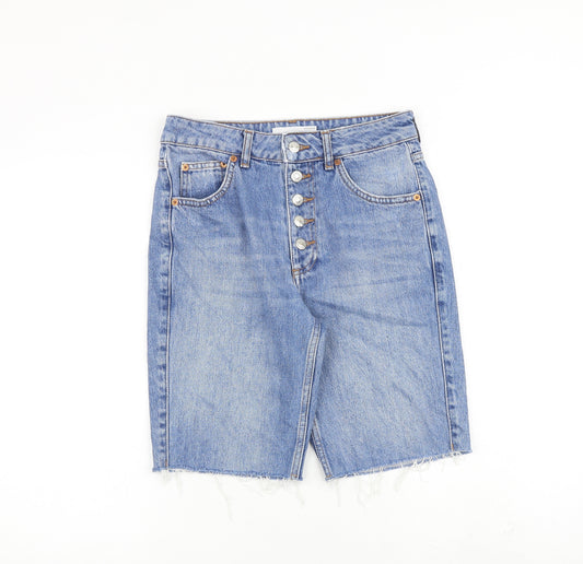 Topshop Womens Blue Cotton Skimmer Shorts Size 10 L9 in Regular Button