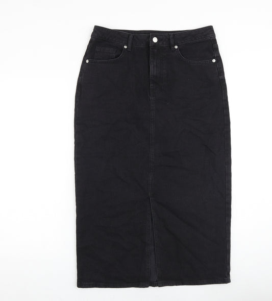 F&F Womens Black Cotton A-Line Skirt Size 12 Zip