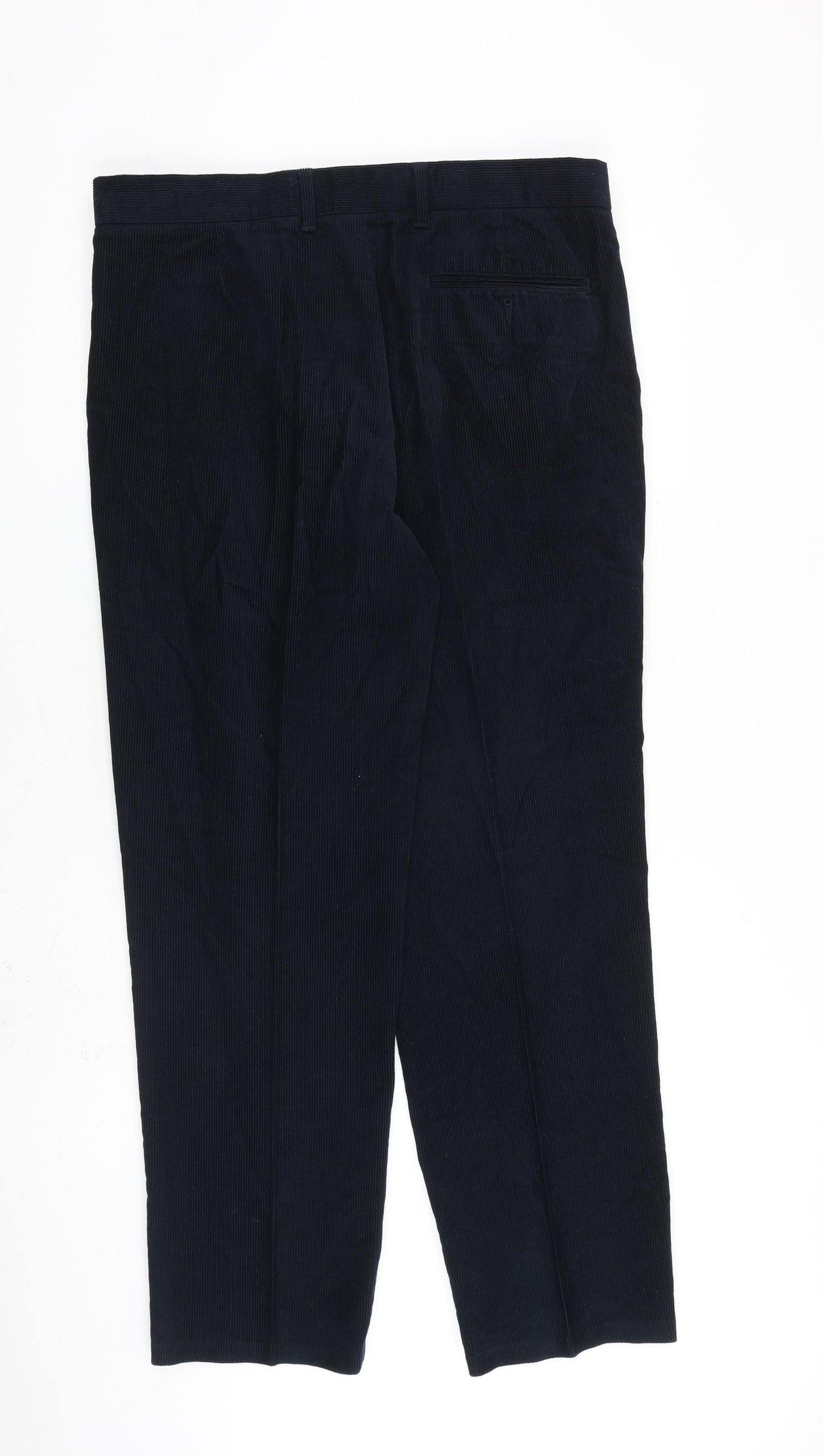 Marks and Spencer Mens Blue Cotton Trousers Size 36 in L31 in Regular Zip