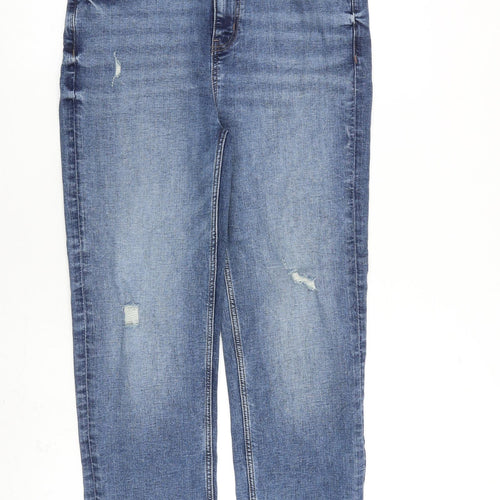 Marks and Spencer Womens Blue Cotton Straight Jeans Size 12 L26 in Regular Zip