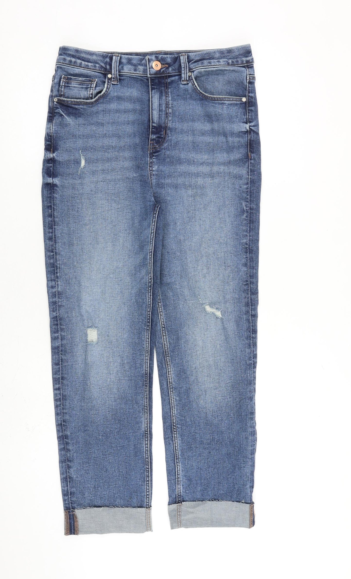 Marks and Spencer Womens Blue Cotton Straight Jeans Size 12 L26 in Regular Zip