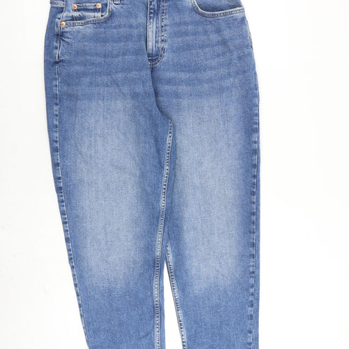 F&F Womens Blue Cotton Tapered Jeans Size 14 L25 in Regular Zip