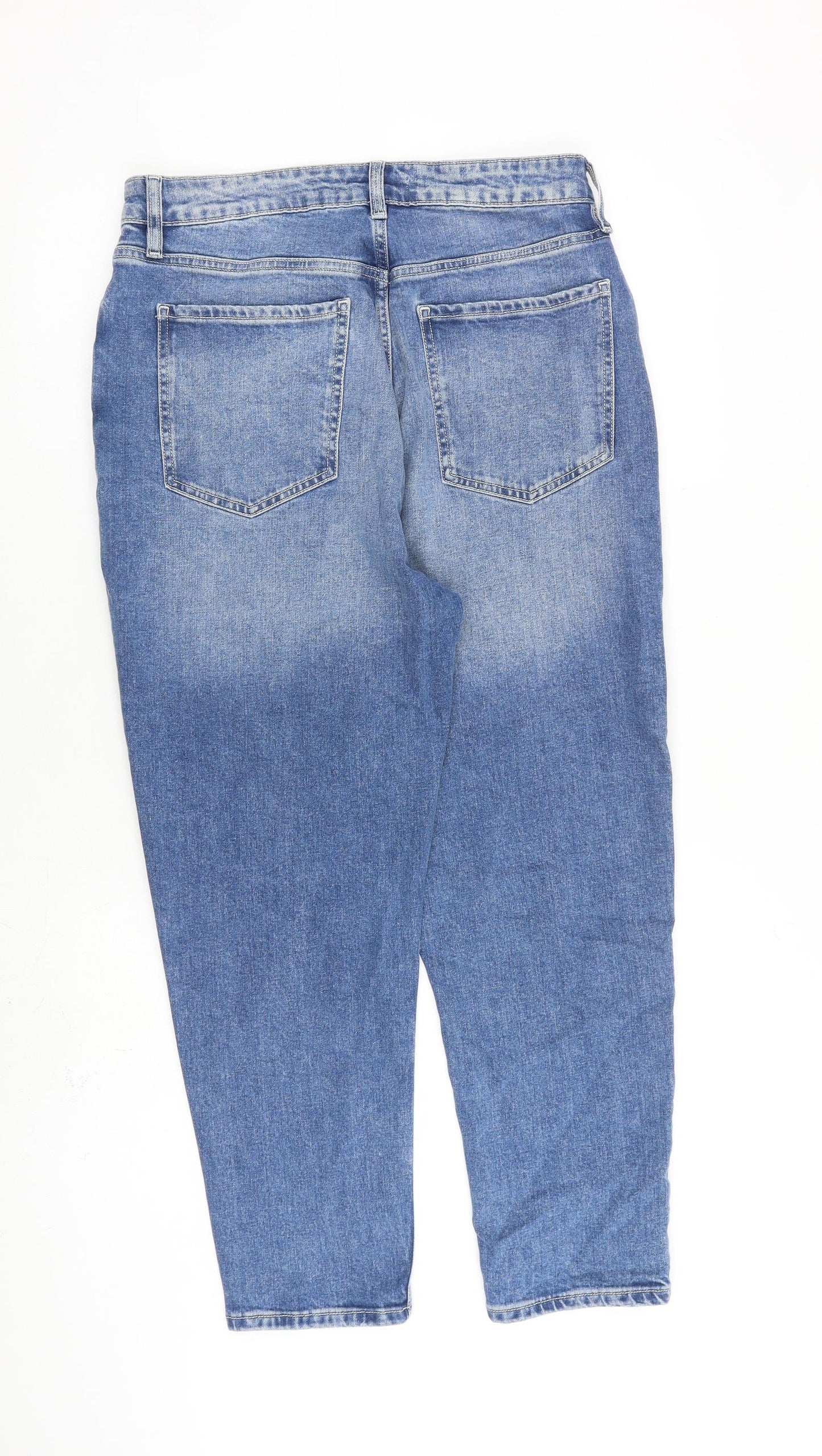 F&F Womens Blue Cotton Tapered Jeans Size 14 L25 in Regular Zip