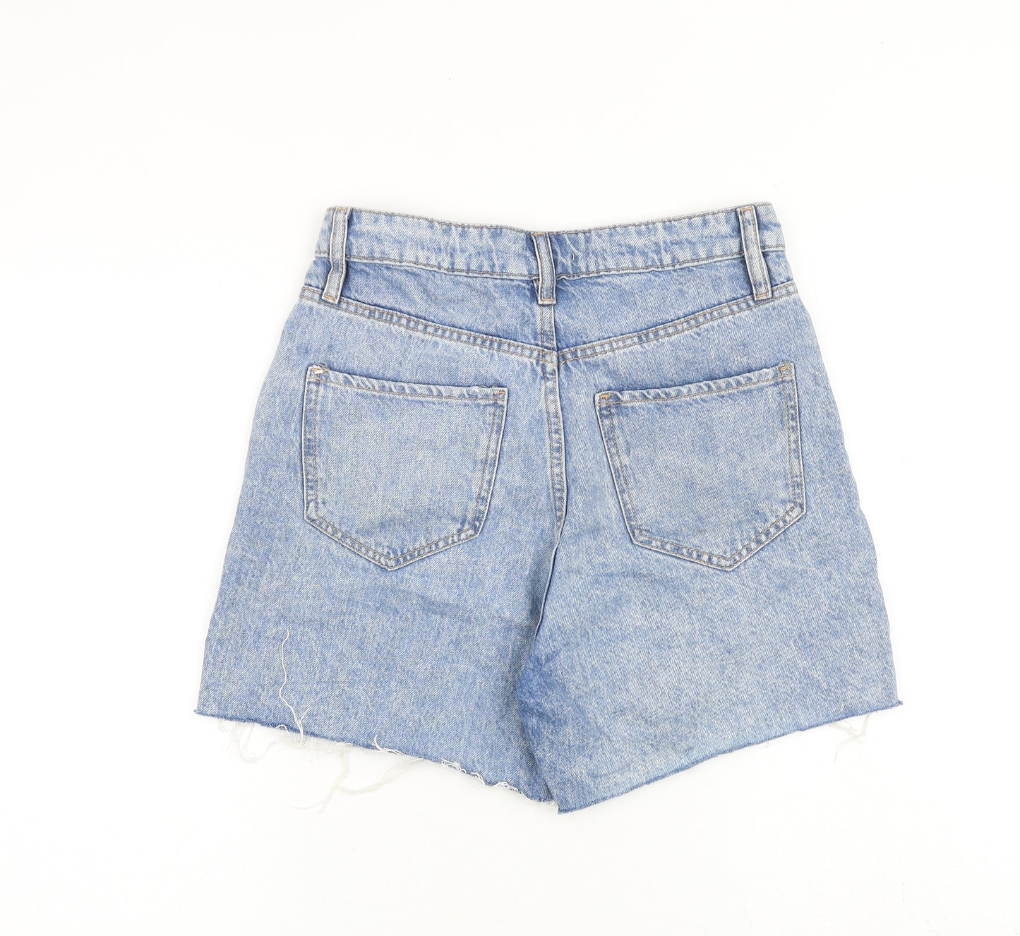 F&F Womens Blue 100% Cotton Mom Shorts Size 8 L4 in Regular Zip - Distressed
