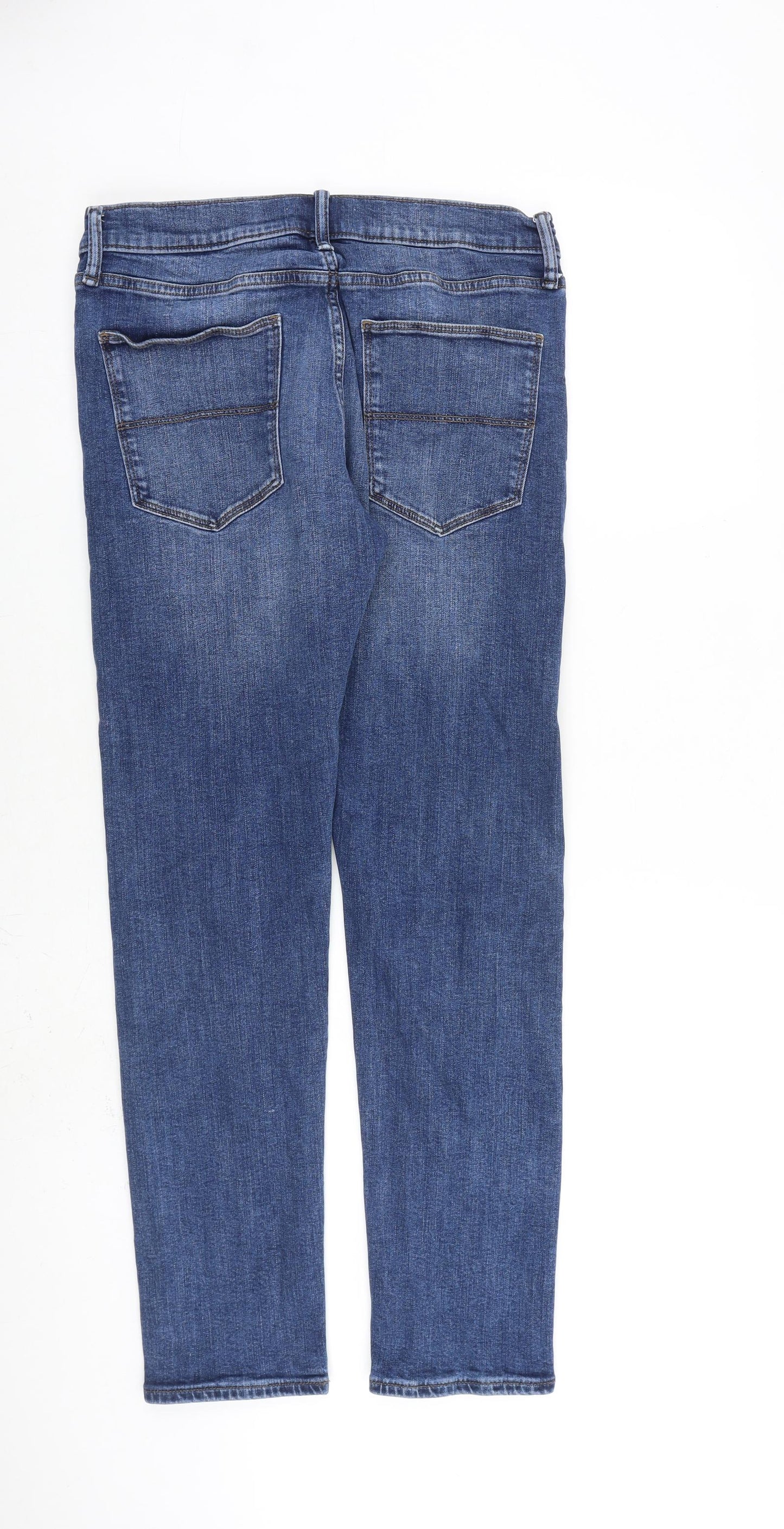 Marks and Spencer Mens Blue Cotton Straight Jeans Size 30 in L31 in Slim Zip