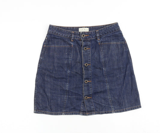 Jack Wills Womens Blue Cotton A-Line Skirt Size 6 Button