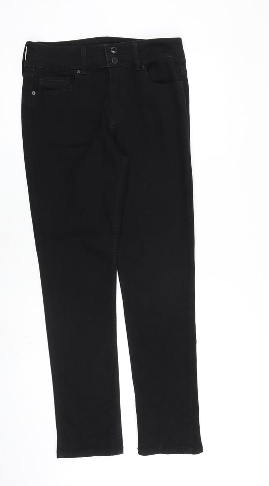 F&F Womens Black Cotton Straight Jeans Size 12 L30 in Regular Zip