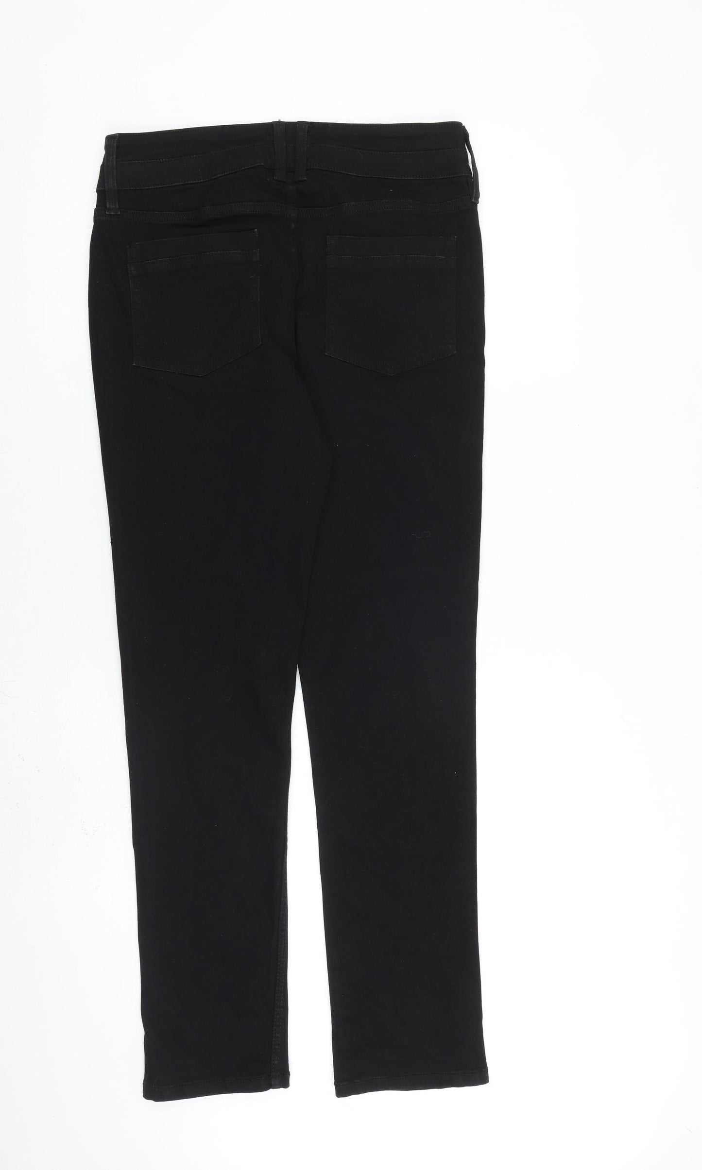 F&F Womens Black Cotton Straight Jeans Size 12 L30 in Regular Zip