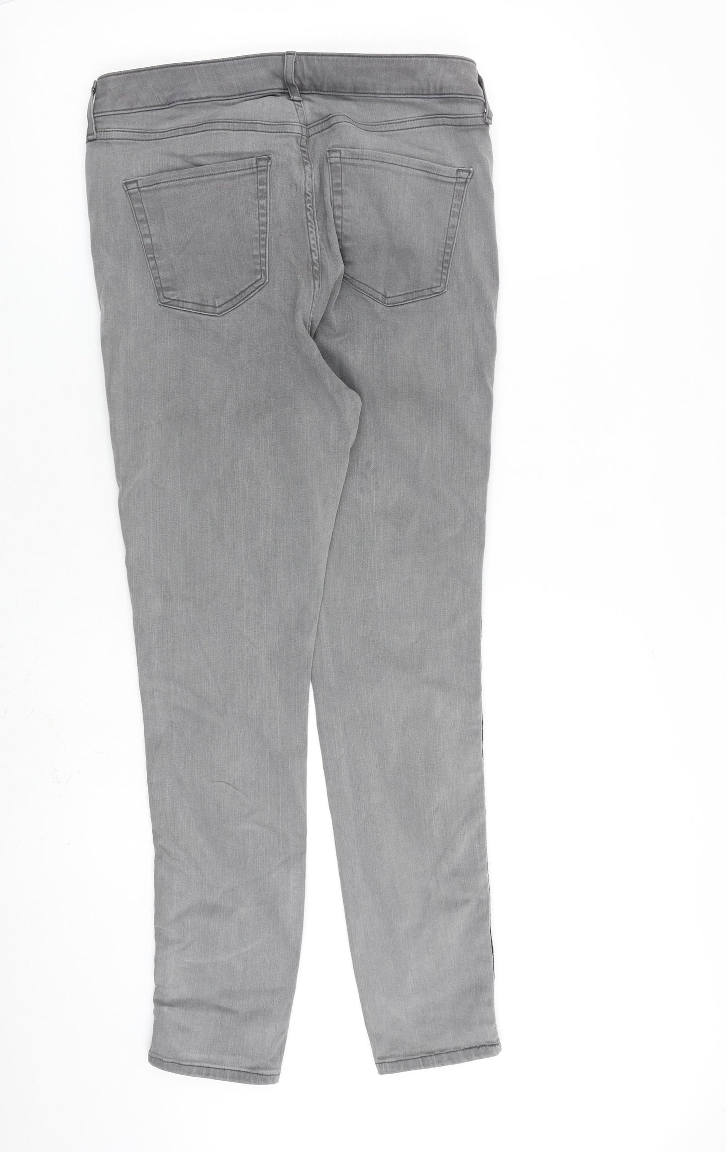 Marks and Spencer Womens Grey Cotton Skinny Jeans Size 12 L28 in Slim Zip - Side Stripe Detail