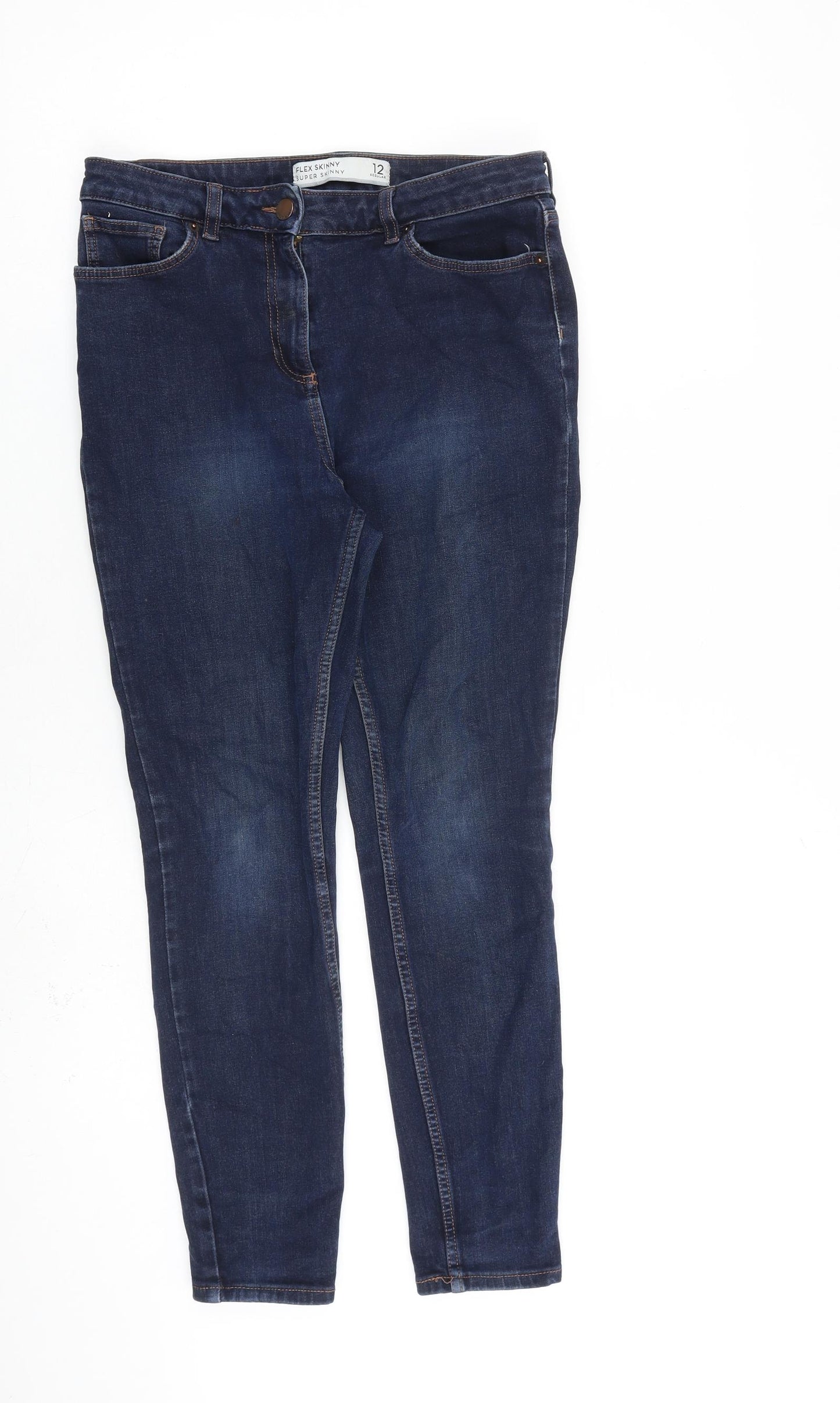 NEXT Womens Blue Cotton Skinny Jeans Size 12 L25 in Slim Zip