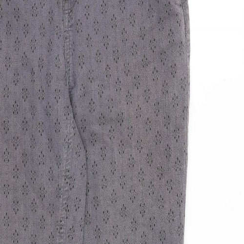 Fat Face Womens Grey Geometric Cotton Skinny Jeans Size 12 L29 in Regular Zip