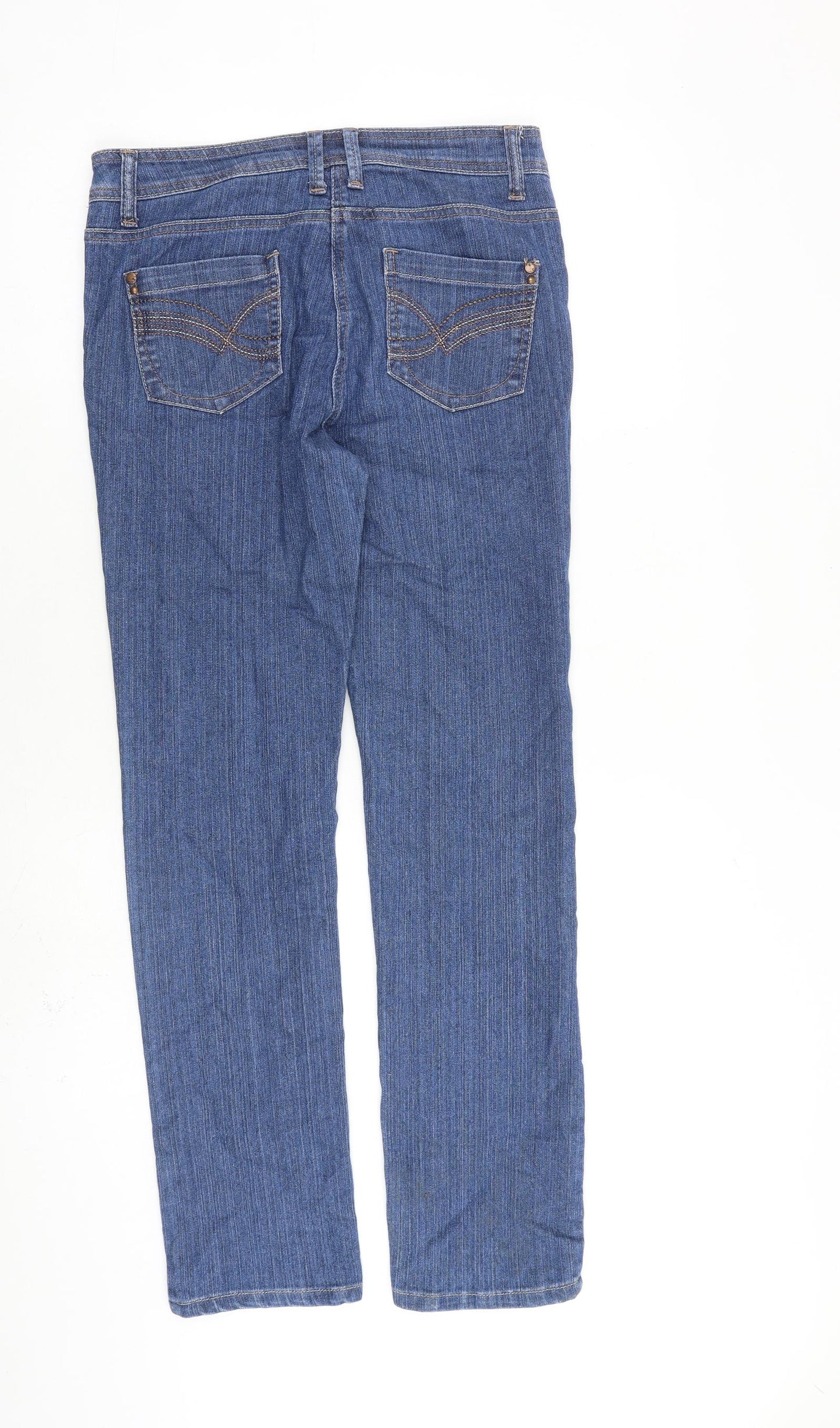M&Co Womens Blue Cotton Straight Jeans Size 8 L29 in Regular Zip