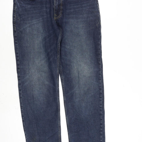 Marks and Spencer Mens Blue Cotton Straight Jeans Size 32 in L31 in Regular Zip