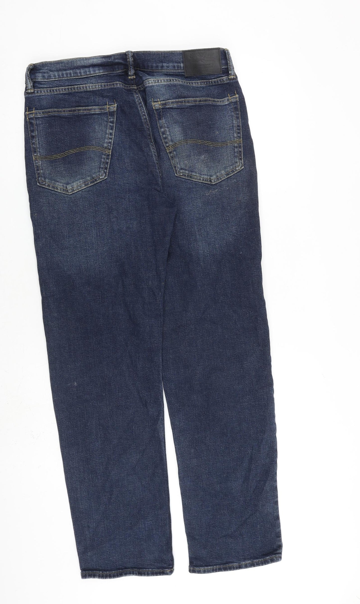 Marks and Spencer Mens Blue Cotton Straight Jeans Size 32 in L31 in Regular Zip