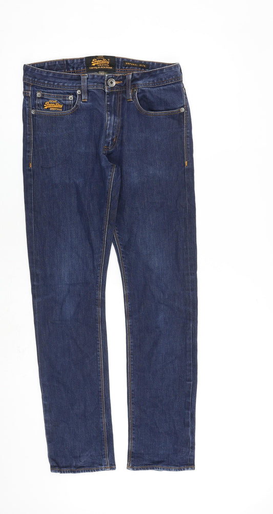 Superdry Mens Blue Cotton Straight Jeans Size 32 in L32 in Slim Zip