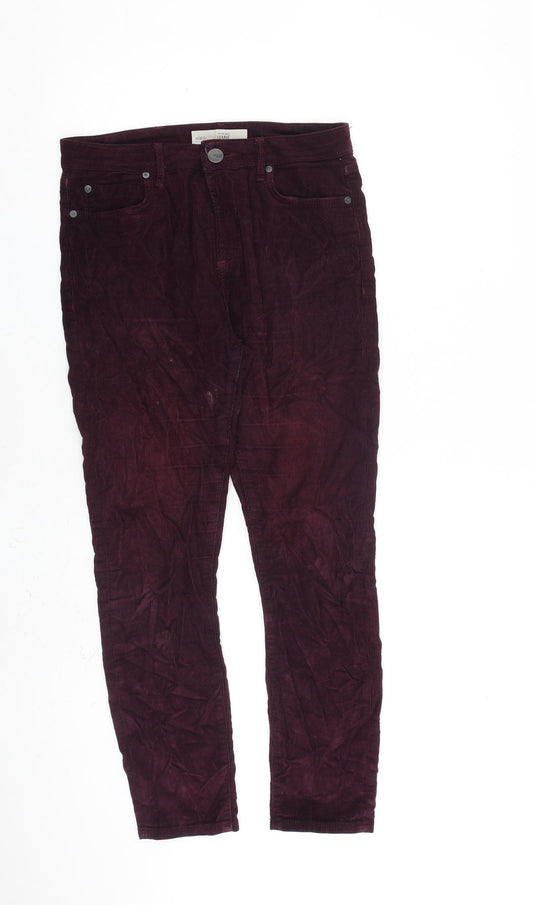 Topshop Womens Red Cotton Trousers Size 28 in L30 in Regular Zip