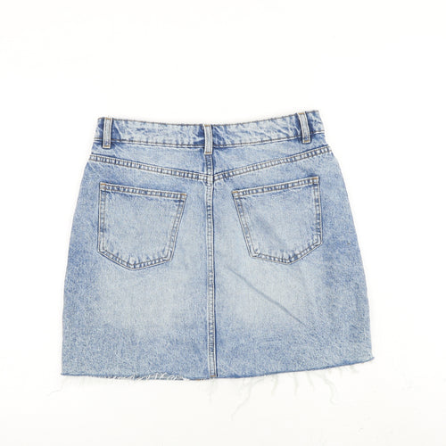 Denim & Co. Womens Blue Cotton A-Line Skirt Size 12 Zip