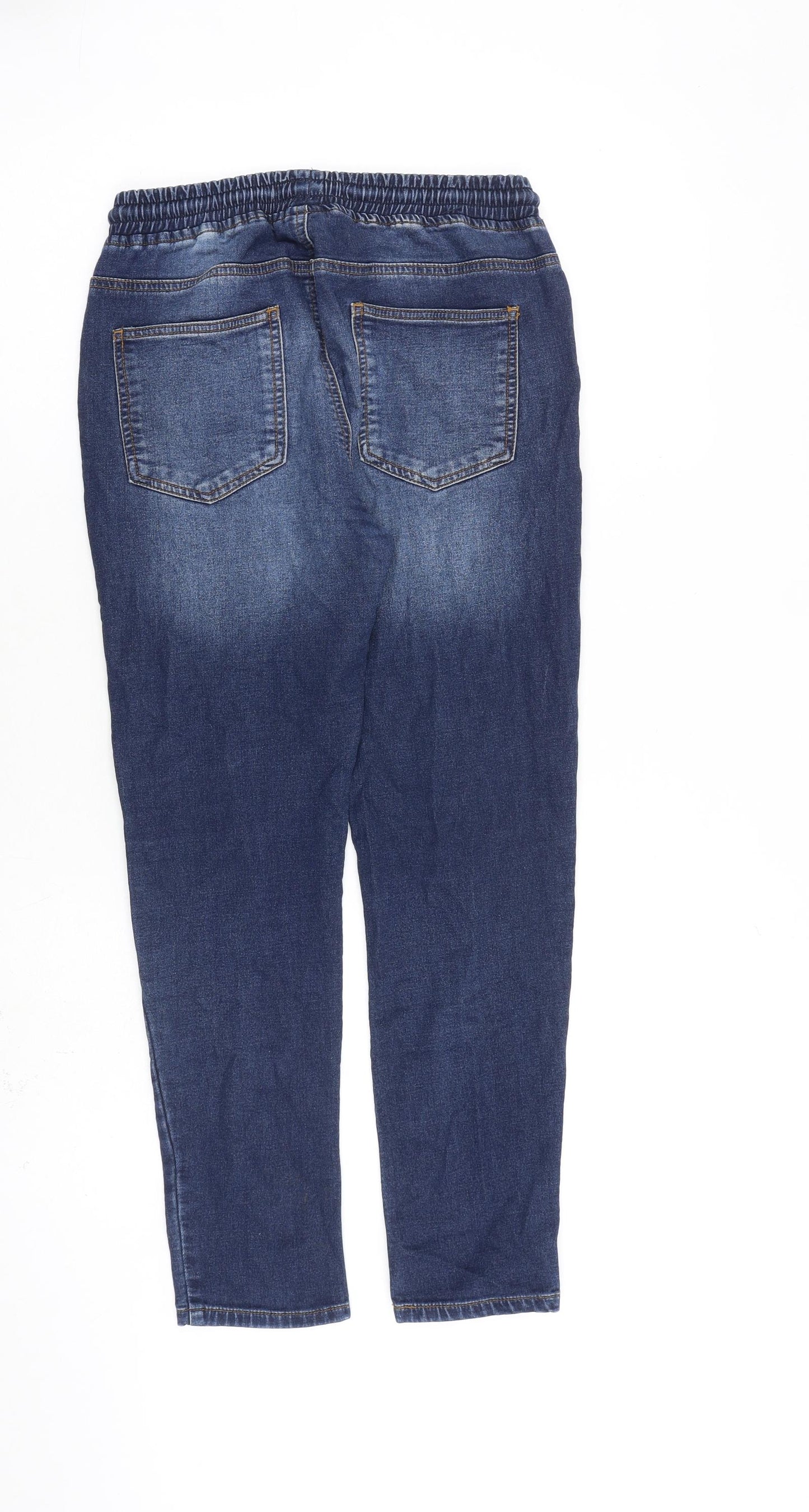 NEXT Womens Blue Cotton Tapered Jeans Size 12 L25 in Regular Drawstring