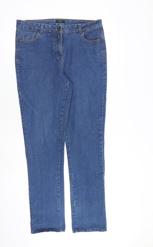M&Co Womens Blue Cotton Straight Jeans Size 14 L31 in Regular Zip
