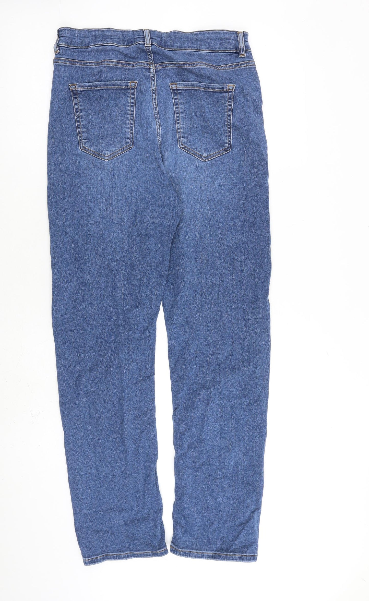 Marks and Spencer Womens Blue Cotton Straight Jeans Size 12 L30 in Regular Zip