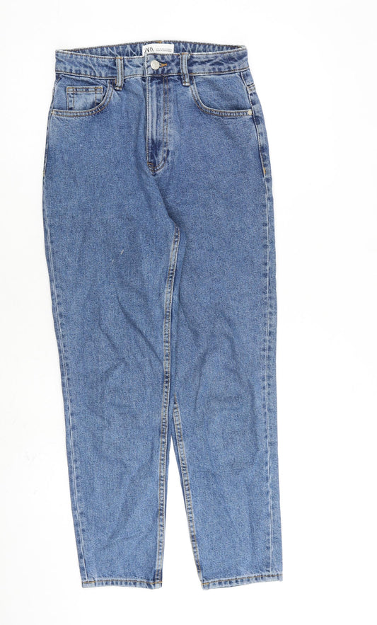 Zara Womens Blue Cotton Tapered Jeans Size 8 L28 in Regular Zip