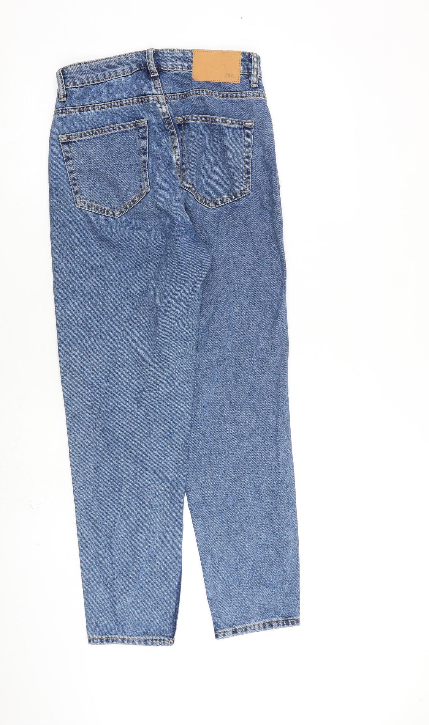 Zara Womens Blue Cotton Tapered Jeans Size 8 L28 in Regular Zip