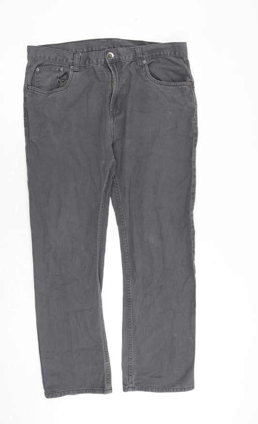 Denim & Co. Mens Grey Cotton Straight Jeans Size 36 in L30 in Regular Zip