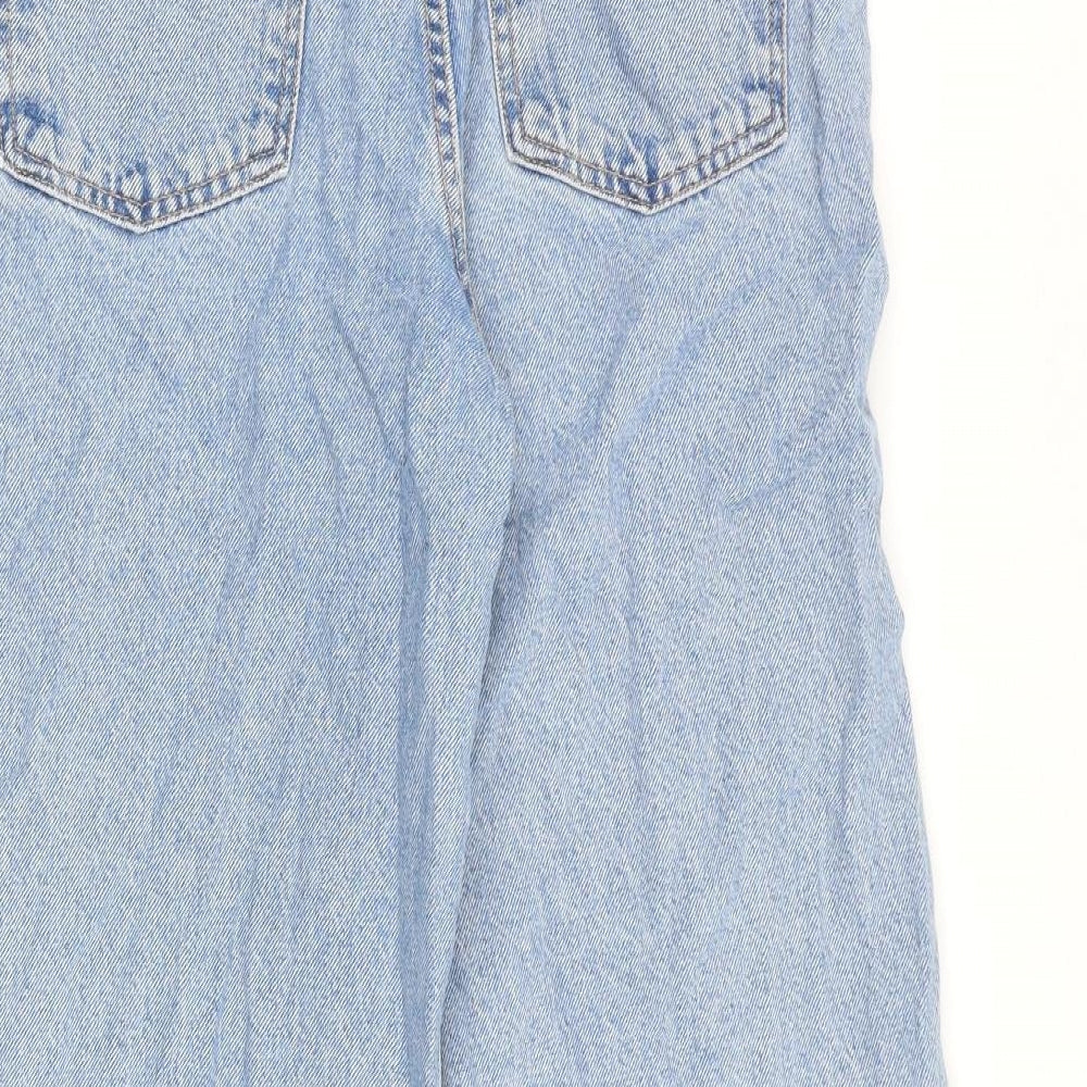 Zara Womens Blue Cotton Wide-Leg Jeans Size 10 L24 in Regular Zip - Raw Hem