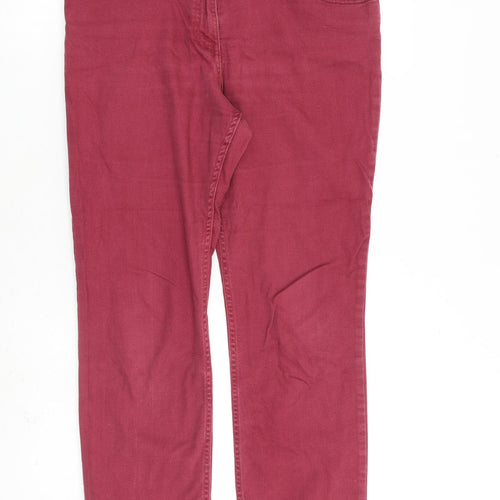 Marks and Spencer Womens Red Cotton Straight Jeans Size 14 L27 in Regular Zip