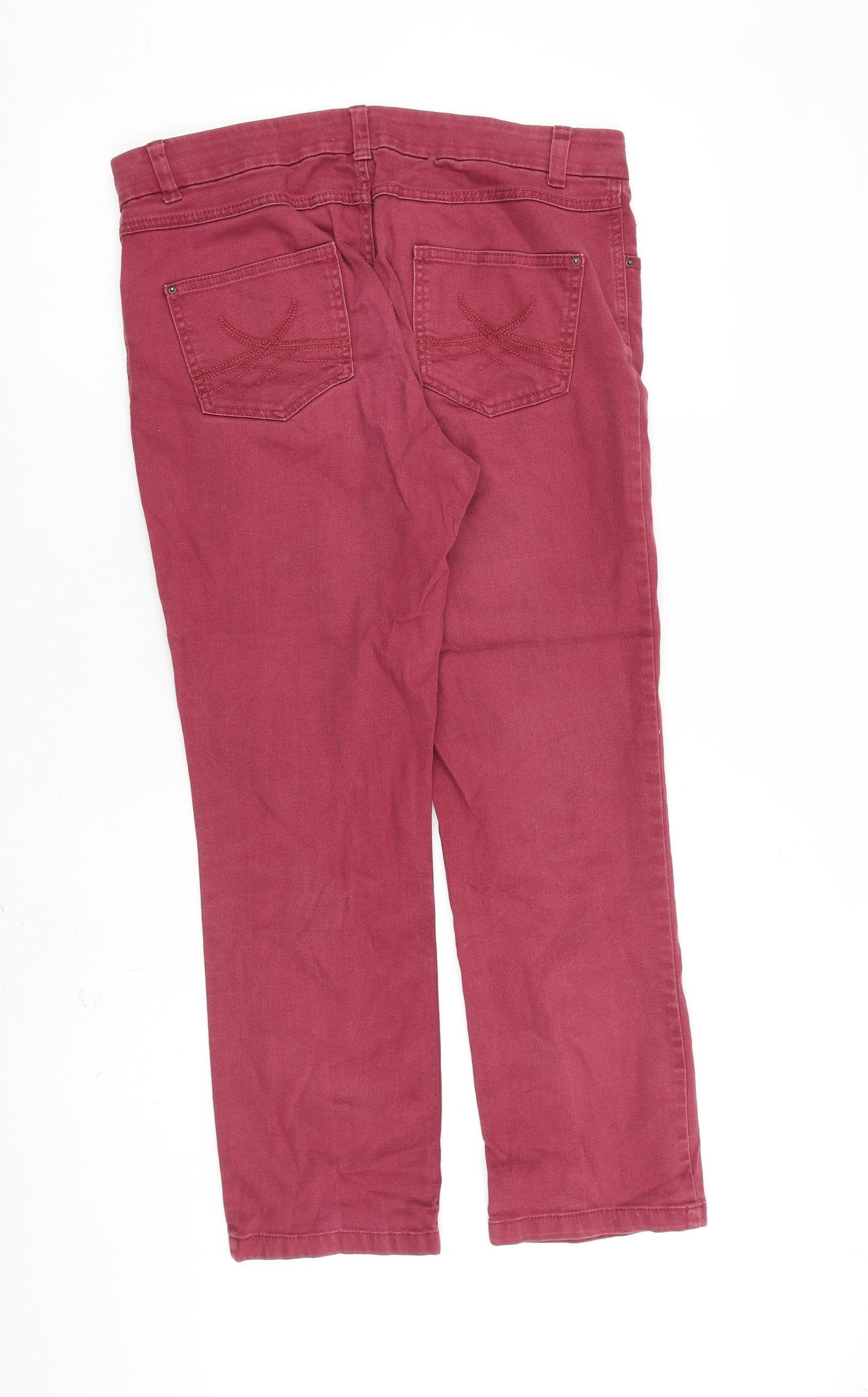 Marks and Spencer Womens Red Cotton Straight Jeans Size 14 L27 in Regular Zip