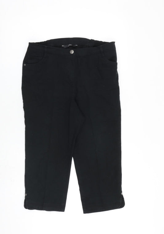 Bonmarché Womens Black Cotton Capri Trousers Size 12 L20 in Regular Zip