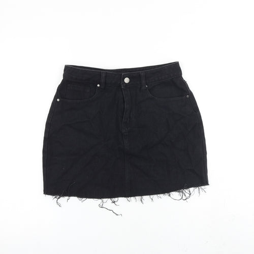 PRETTYLITTLETHING Womens Black Cotton Mini Skirt Size 8 Zip