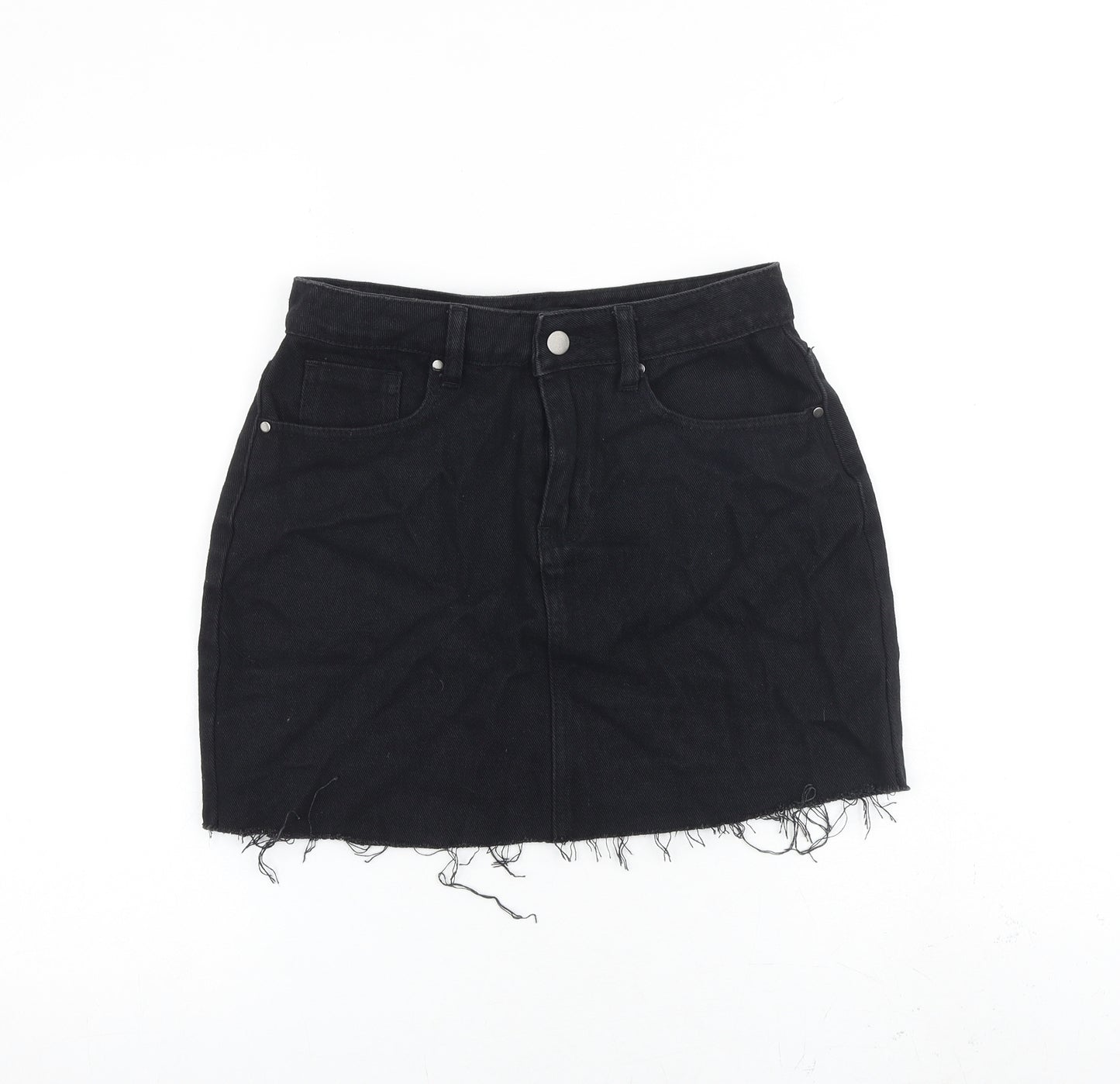 PRETTYLITTLETHING Womens Black Cotton Mini Skirt Size 8 Zip