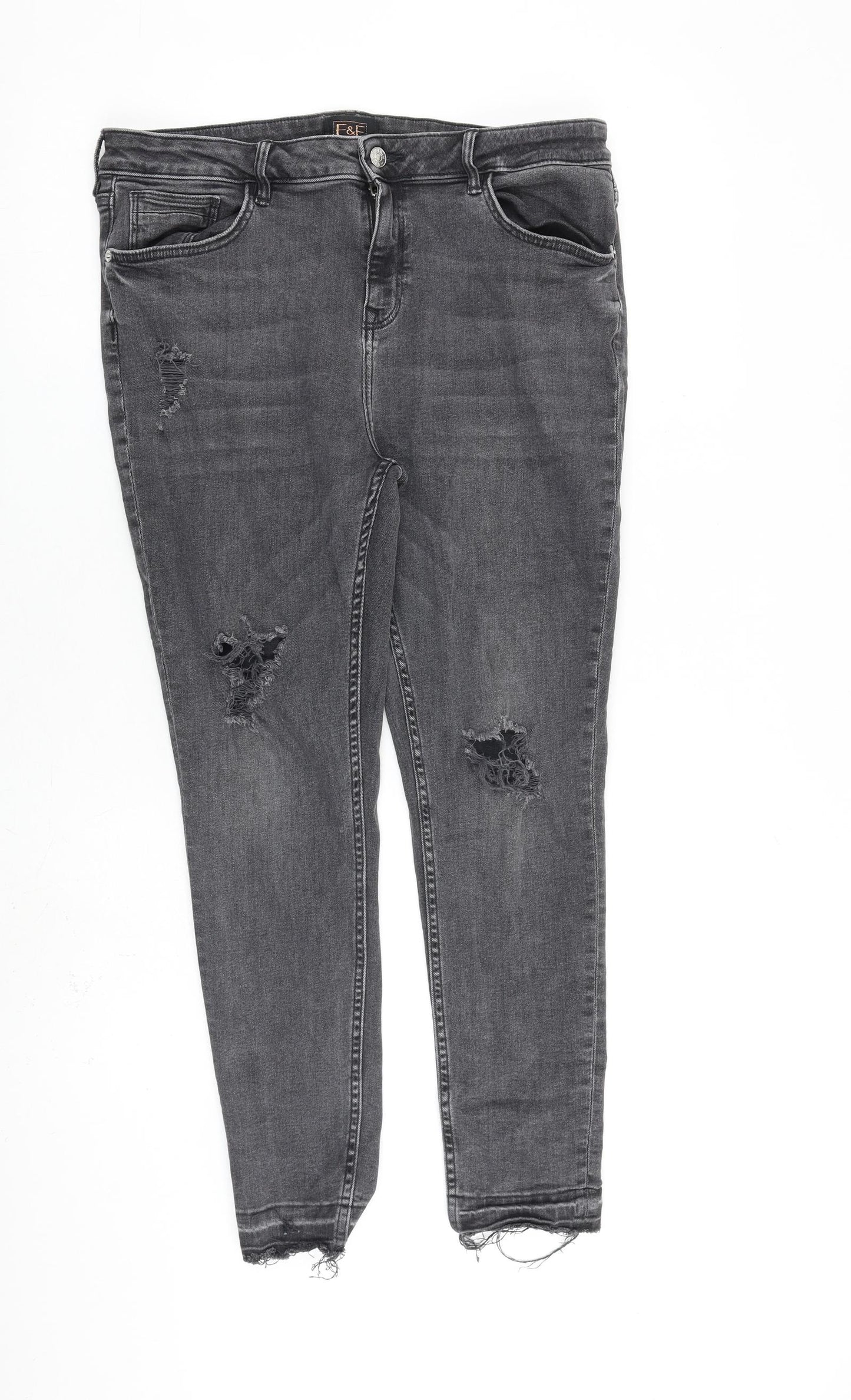 F&F Womens Grey Cotton Skinny Jeans Size 16 L26 in Regular Zip
