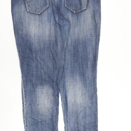 NEXT Womens Blue Cotton Tapered Jeans Size 14 L32 in Slim Zip
