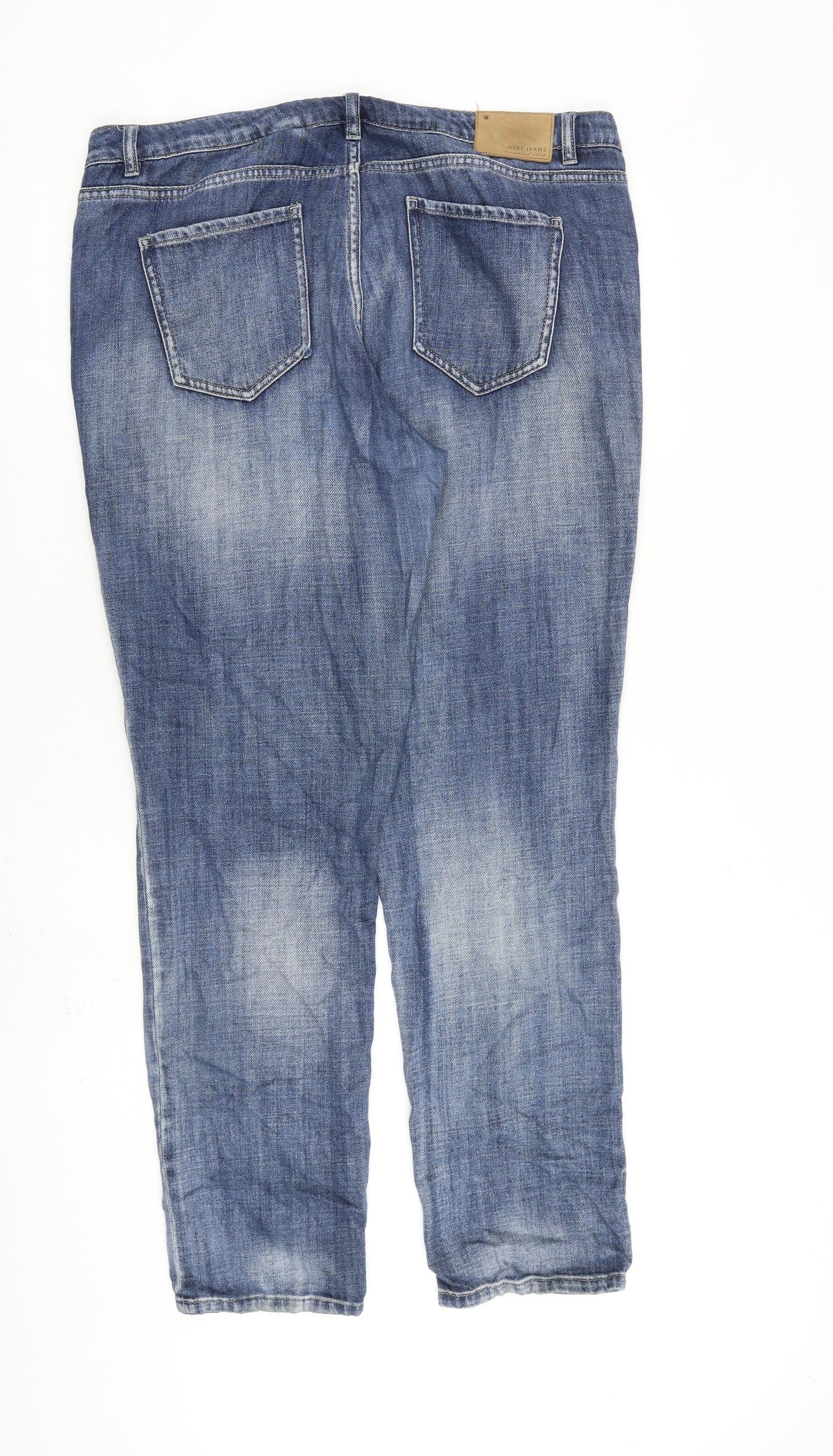 NEXT Womens Blue Cotton Tapered Jeans Size 14 L32 in Slim Zip