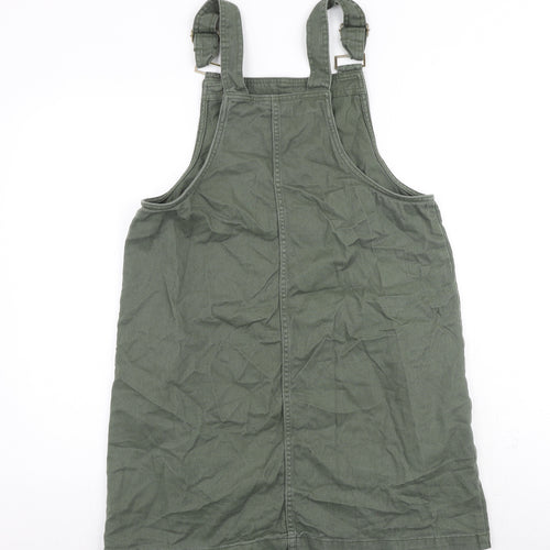 Nutmeg Womens Green 100% Cotton Pinafore/Dungaree Dress Size 12 Square Neck Buckle