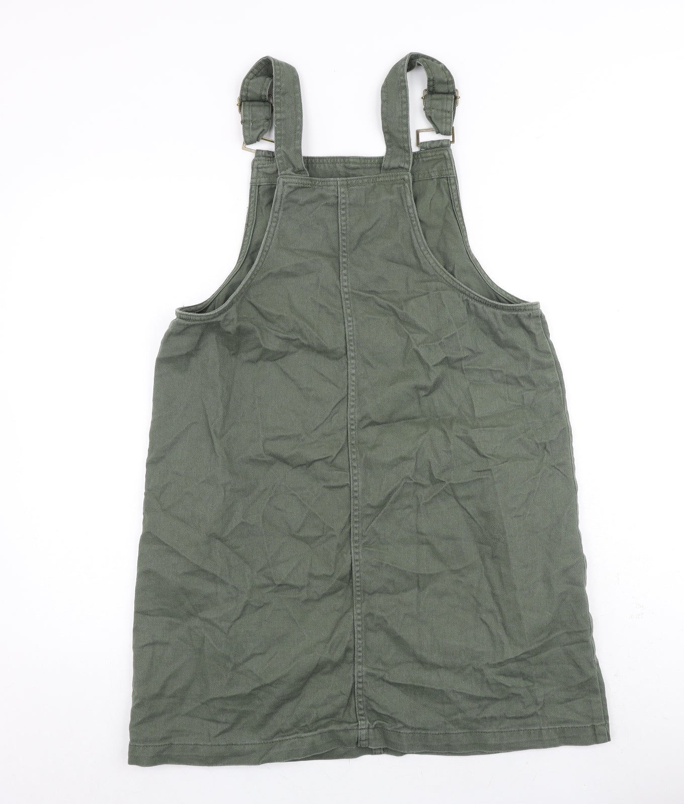 Nutmeg Womens Green 100% Cotton Pinafore/Dungaree Dress Size 12 Square Neck Buckle