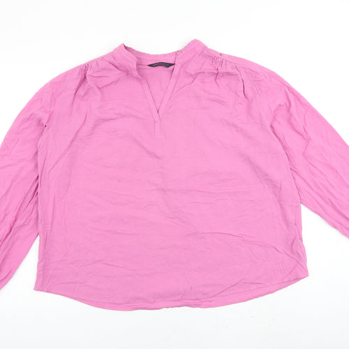 Marks and Spencer Womens Pink Viscose Basic Blouse Size 12 V-Neck
