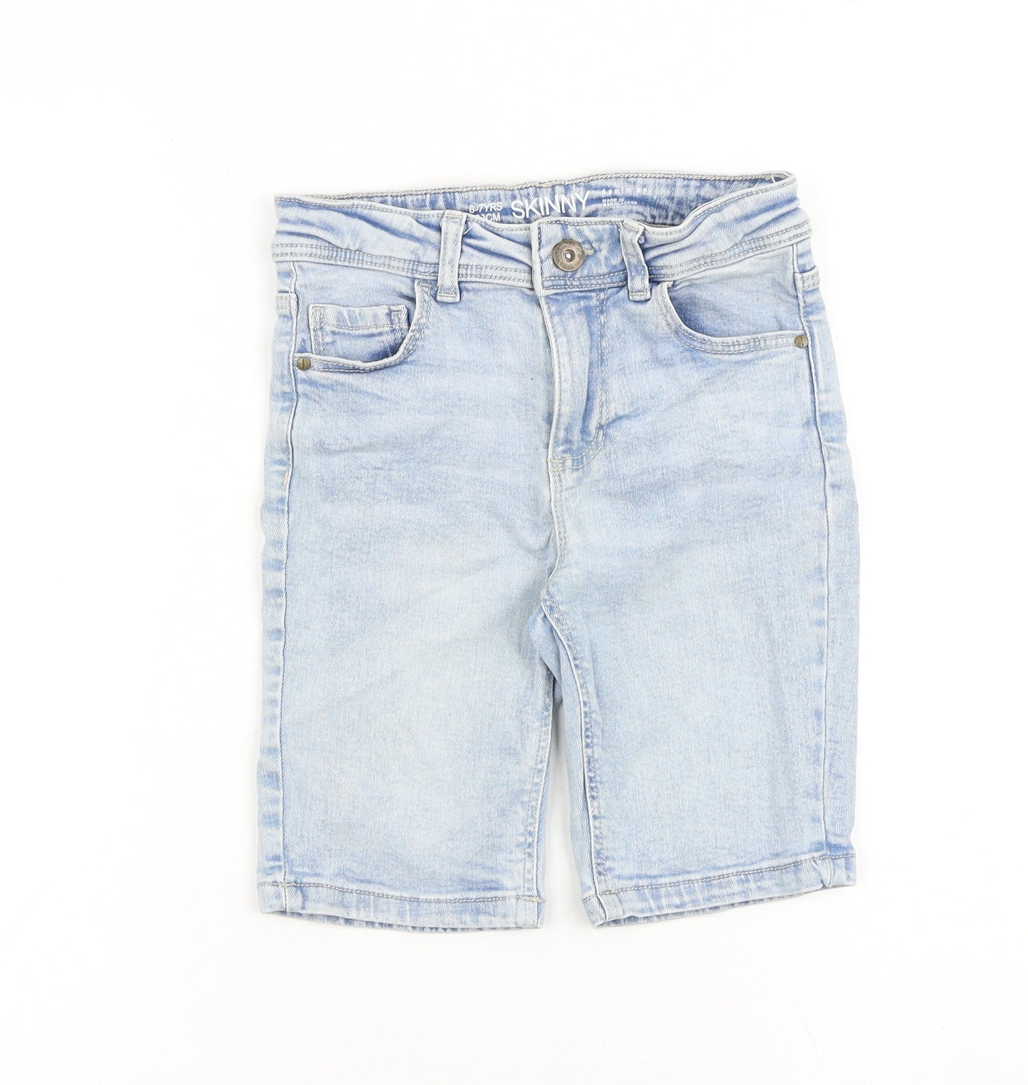 Denim & Co. Boys Blue Cotton Bermuda Shorts Size 6-7 Years Regular Zip