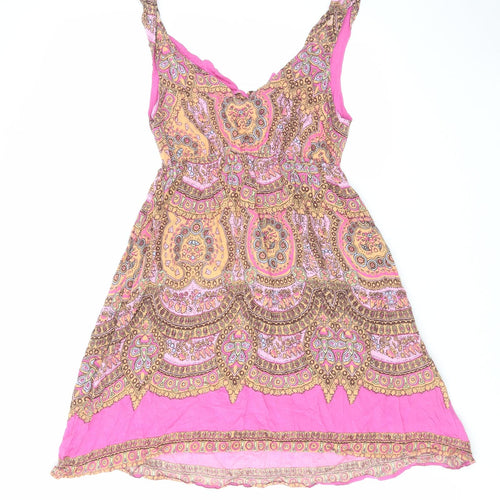 New Look Womens Pink Paisley Viscose Tank Dress Size 10 V-Neck Pullover - Cut Out Back Detail