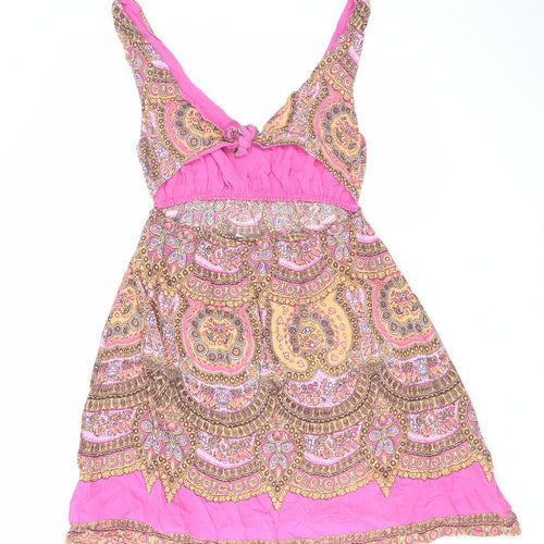 New Look Womens Pink Paisley Viscose Tank Dress Size 10 V-Neck Pullover - Cut Out Back Detail