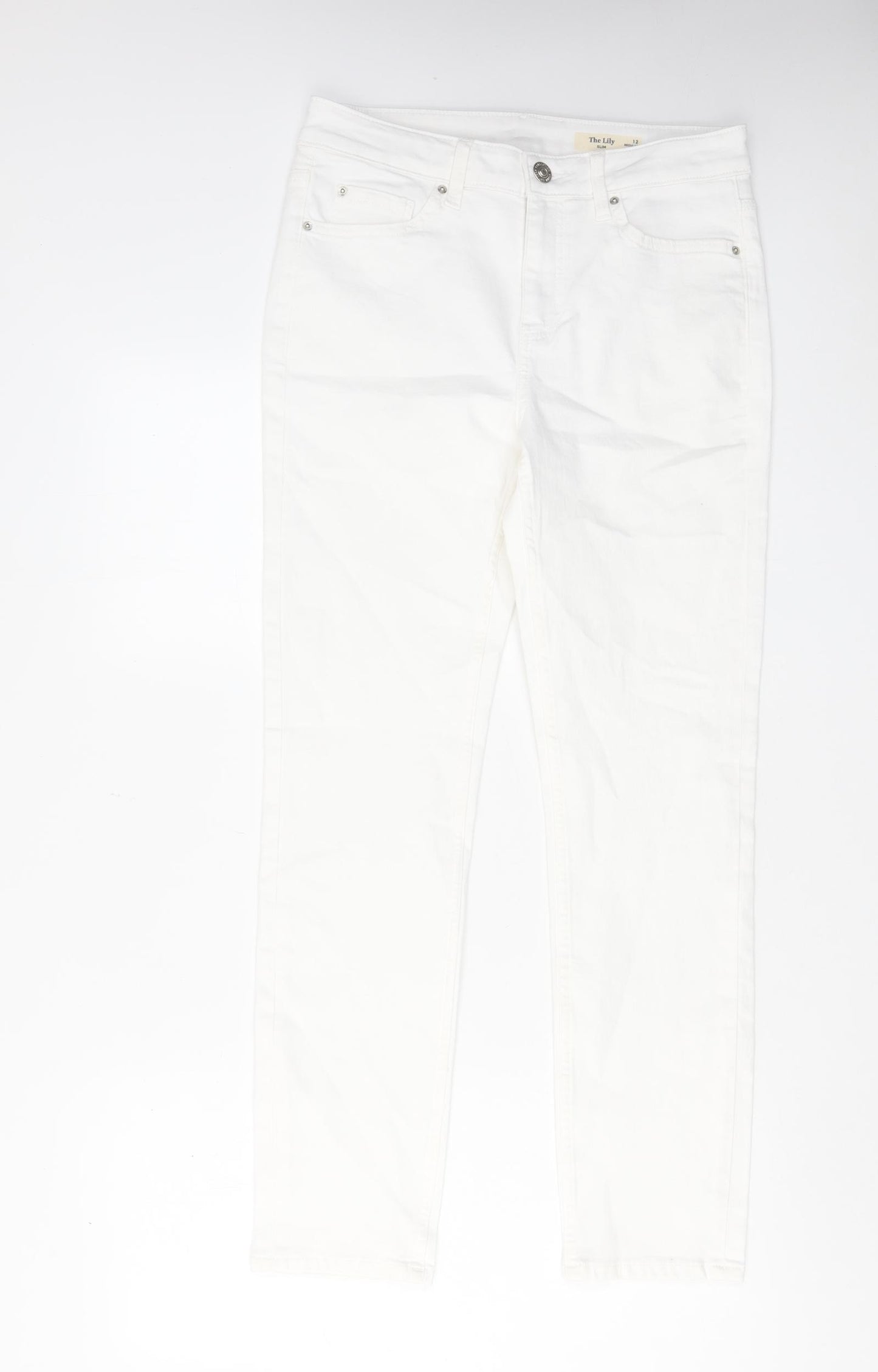 Marks and Spencer Womens White Cotton Skinny Jeans Size 12 L29 in Regular Button