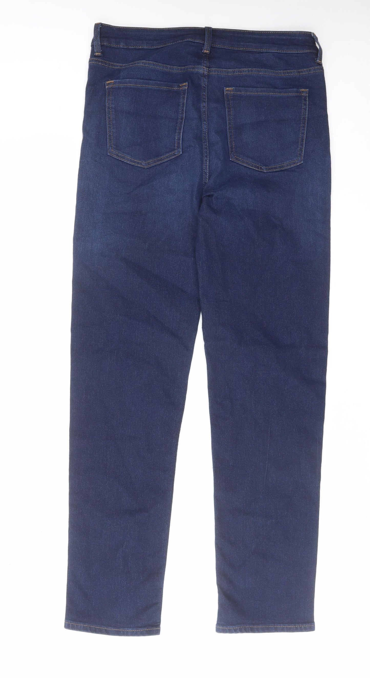 Marks and Spencer Womens Blue Cotton Straight Jeans Size 14 L32 in Regular Zip