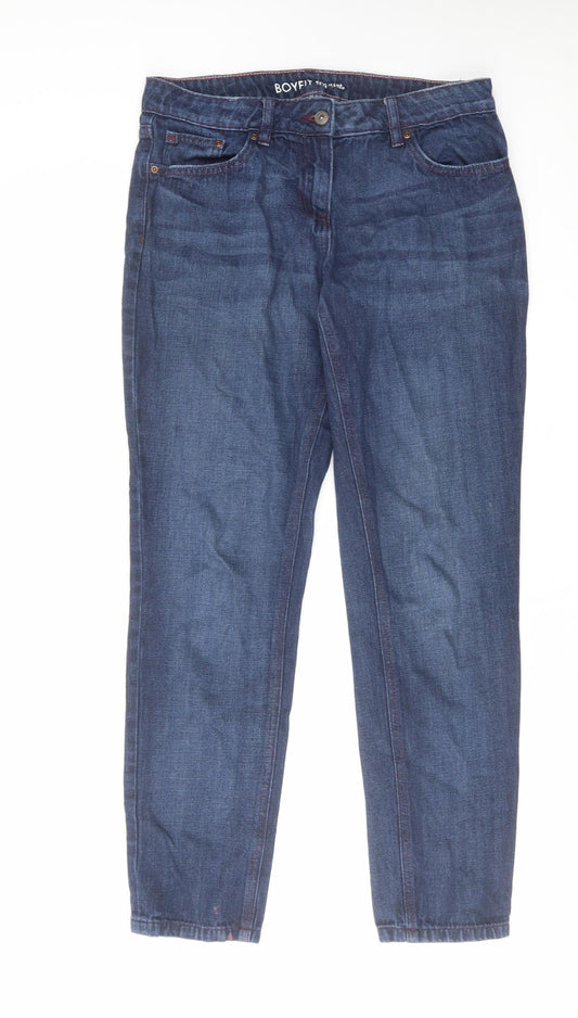 NEXT Womens Blue Cotton Tapered Jeans Size 12 L30 in Regular Zip