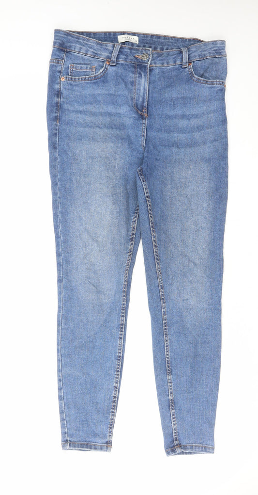Papaya Womens Blue Cotton Skinny Jeans Size 14 L28 in Regular Zip