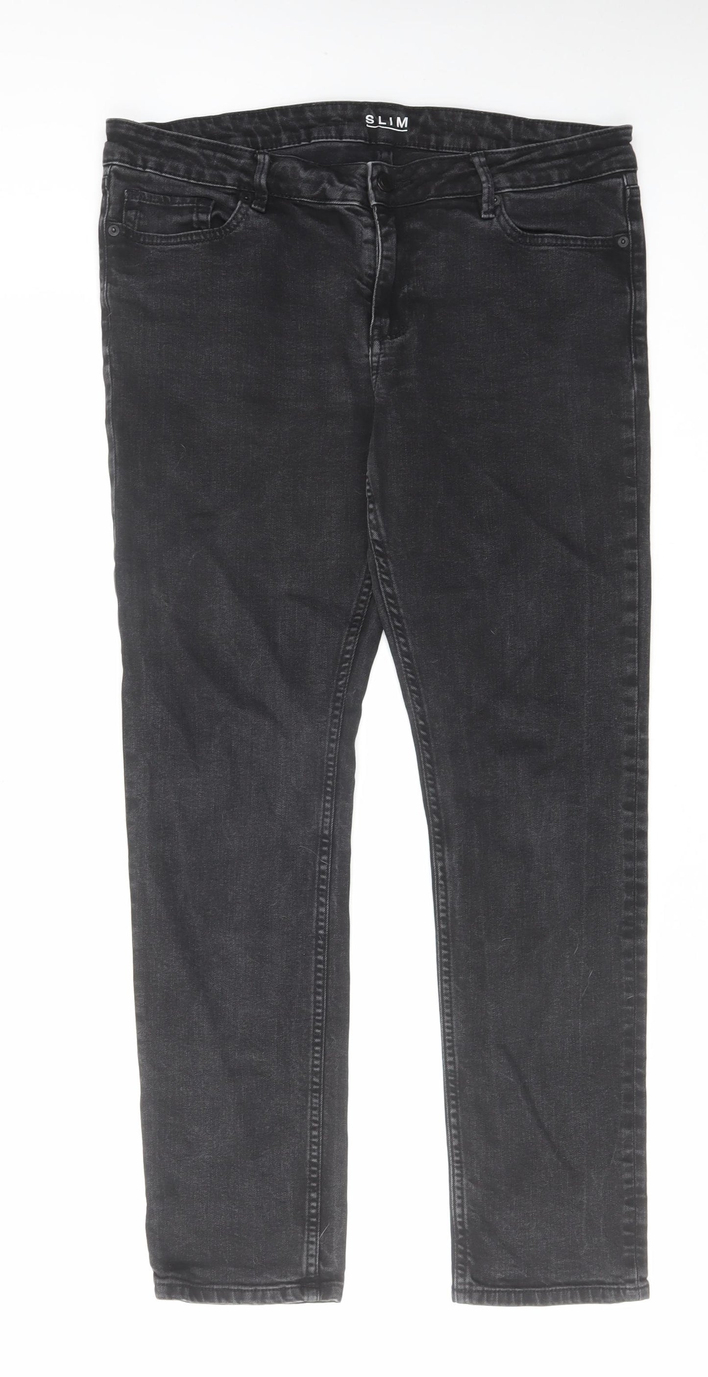Marks and Spencer Womens Black Cotton Straight Jeans Size 14 L29 in Slim Zip