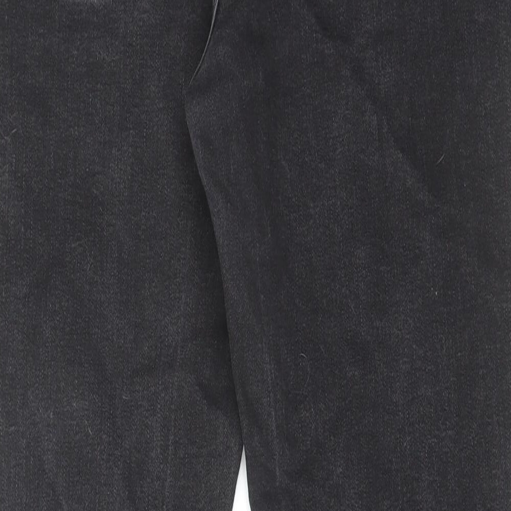 Marks and Spencer Womens Black Cotton Straight Jeans Size 14 L29 in Slim Zip