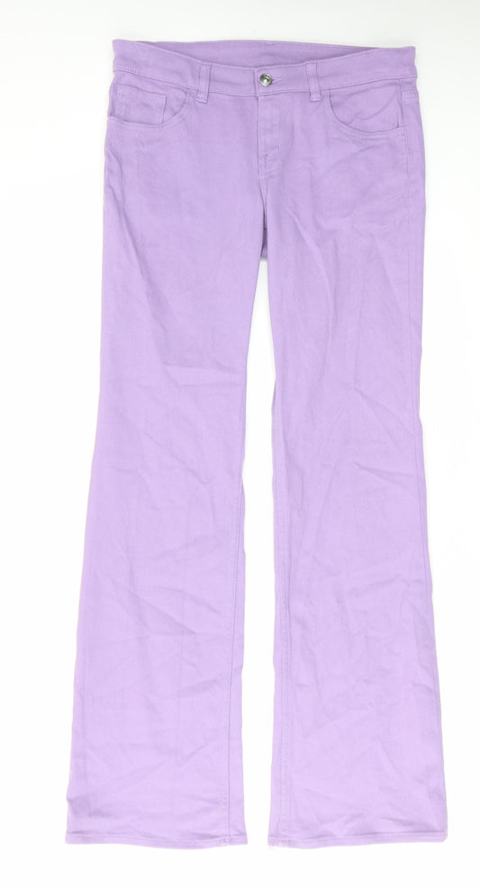 H&M Womens Purple Cotton Flared Jeans Size 10 L32 in Regular Zip